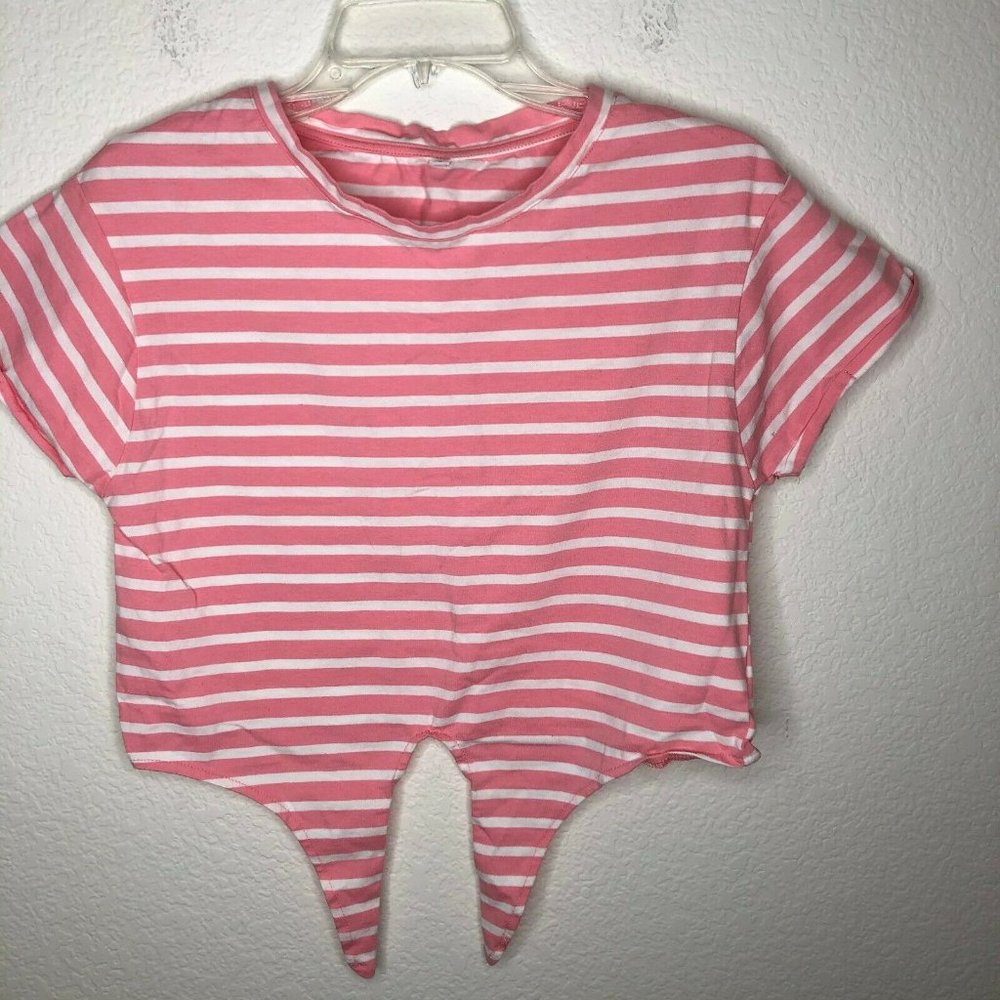 Romwe Women's Knot Front Cuffed Sleeve Striped Top